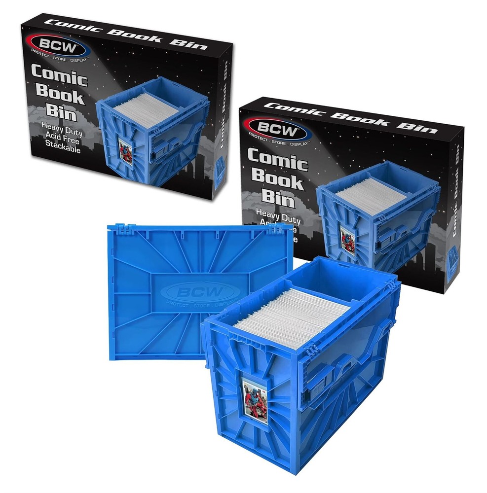 X2 BCW Comic Book Storage Bins Heavy Duty Plastic Boxes Stackable Hold 150 Blue