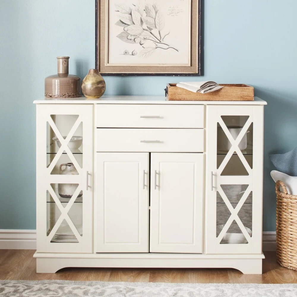 Buffet Cabinet Kitchen Dining Room Storage Organizer Sideboard Console White Fin