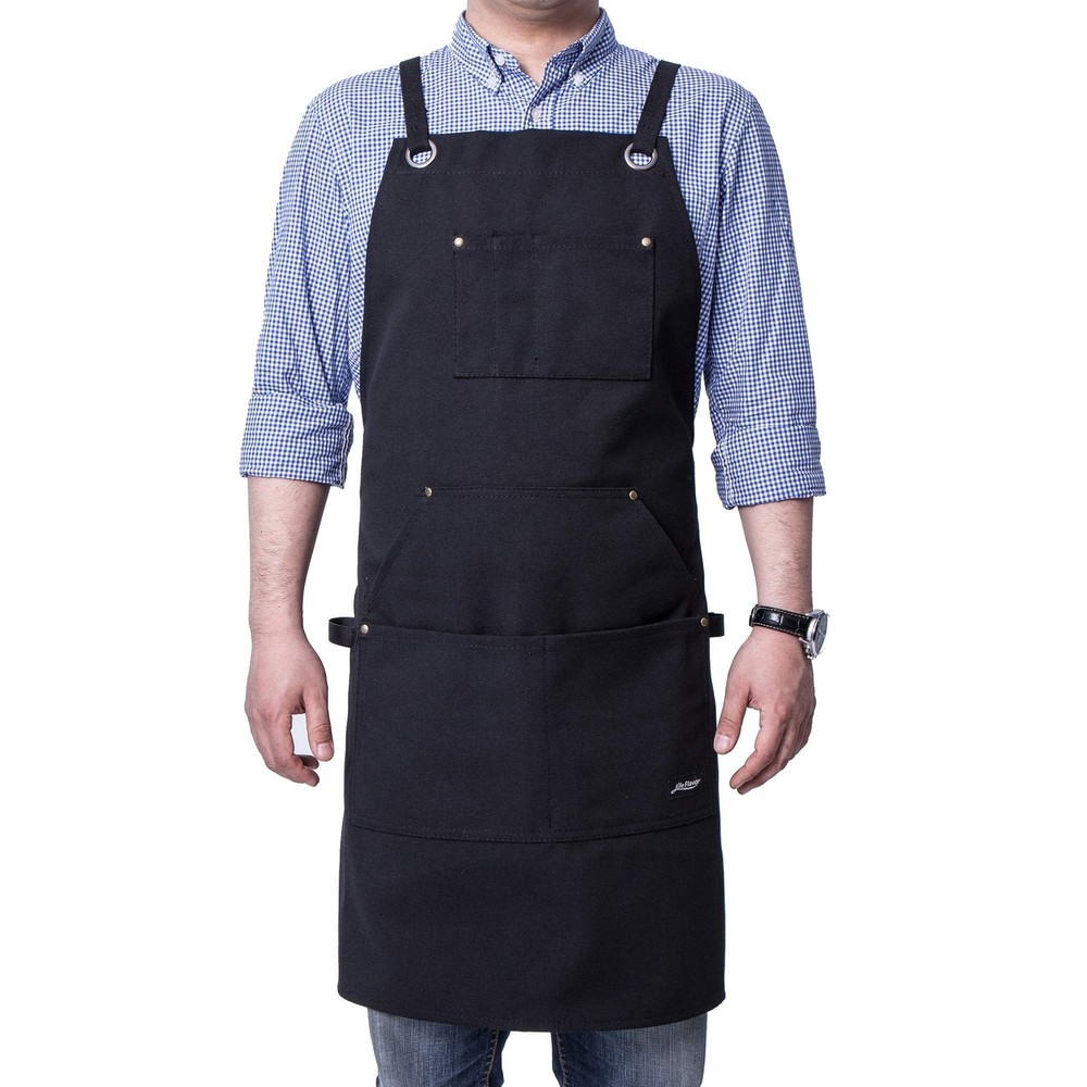 Heavy Duty Canvas Work Apron,Tool Pockets, Back Straps Adjustable（black&#