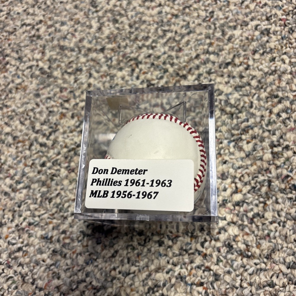 Dom Demeter Autographed Baseball & Case, Phillies