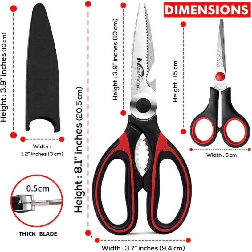 Magnificent Heavy-Duty Kitchen Scissors – Stainless Steel, Multi-Function & Red