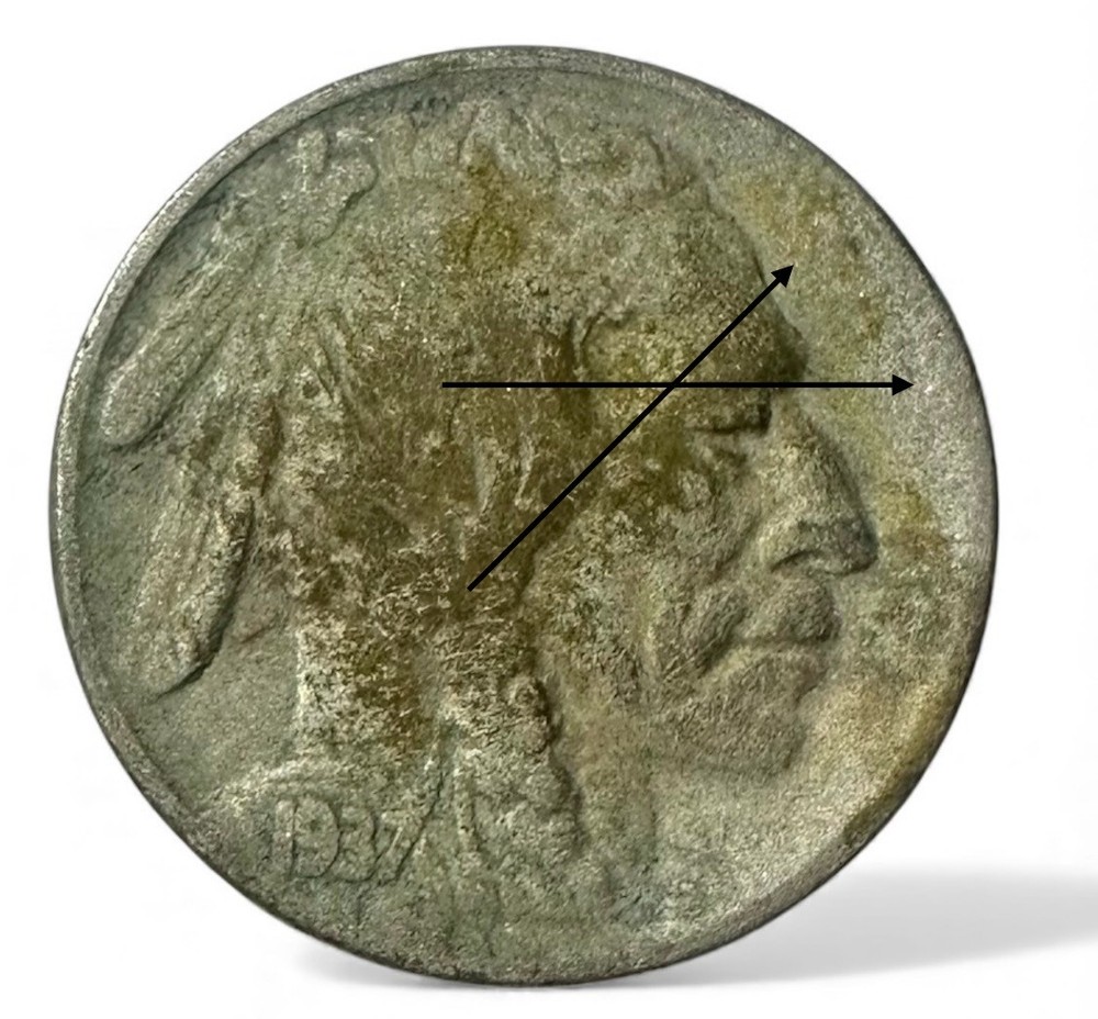 1937 Buffalo Nickel Struck Through Grease Missing Liberty