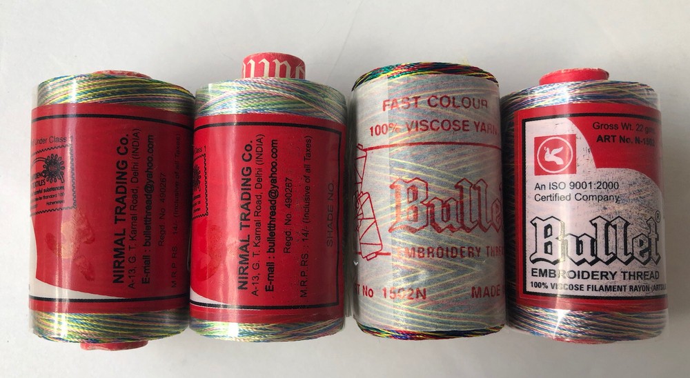 Bullet Embroidery Thread Spools - (4) 22 gm Rolls #1502-N India