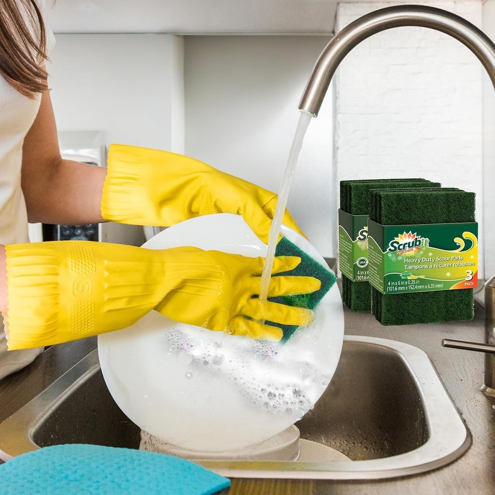 12 Pack Green Scouring Pads - Heavy Duty Non-Scratch Cleaning Solution