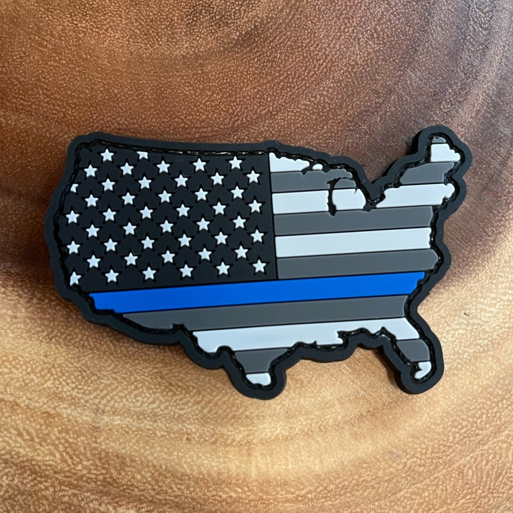 Thin Blue Line America Shape Flag PVC Patch