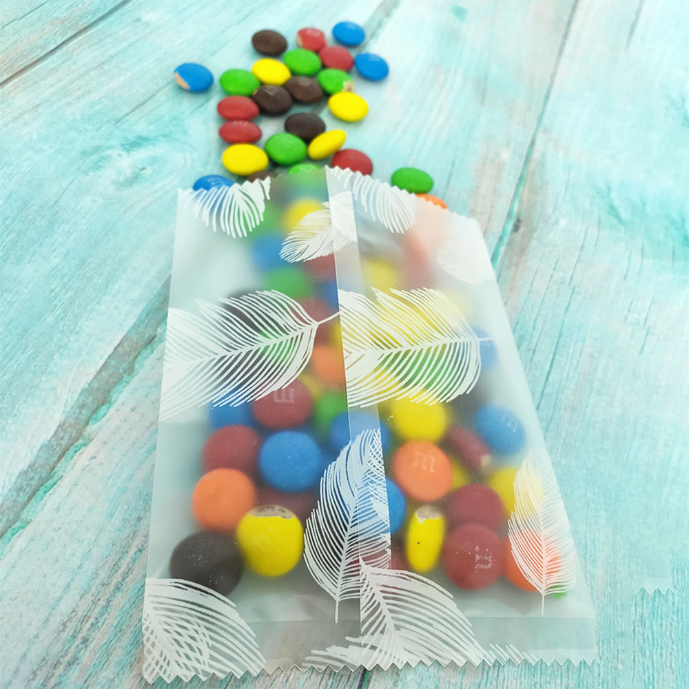 Frosted White Leaf Pattern Open-Fill Plastic Pouch for Caramel Candy Products