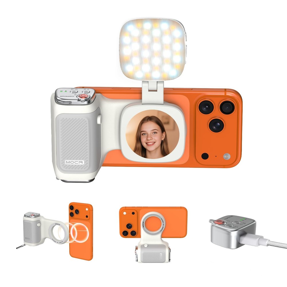 COMITOK iPhone Camera Grip MOCA with Magnet Fill & Light, White