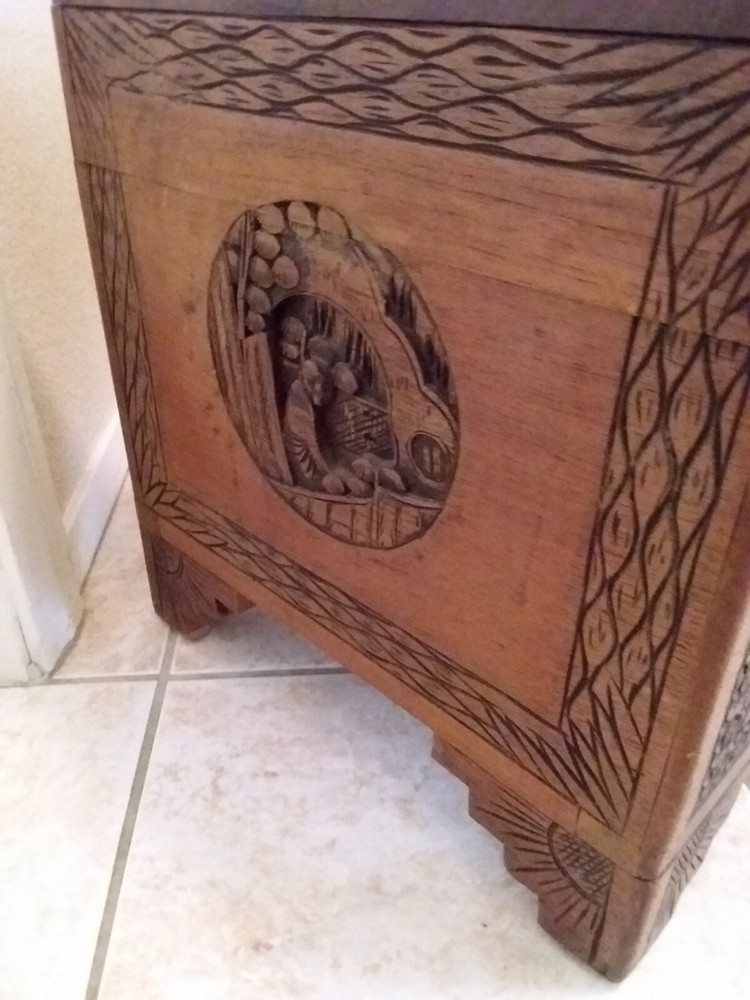 Vintage Carved Cedar Chest Trunk