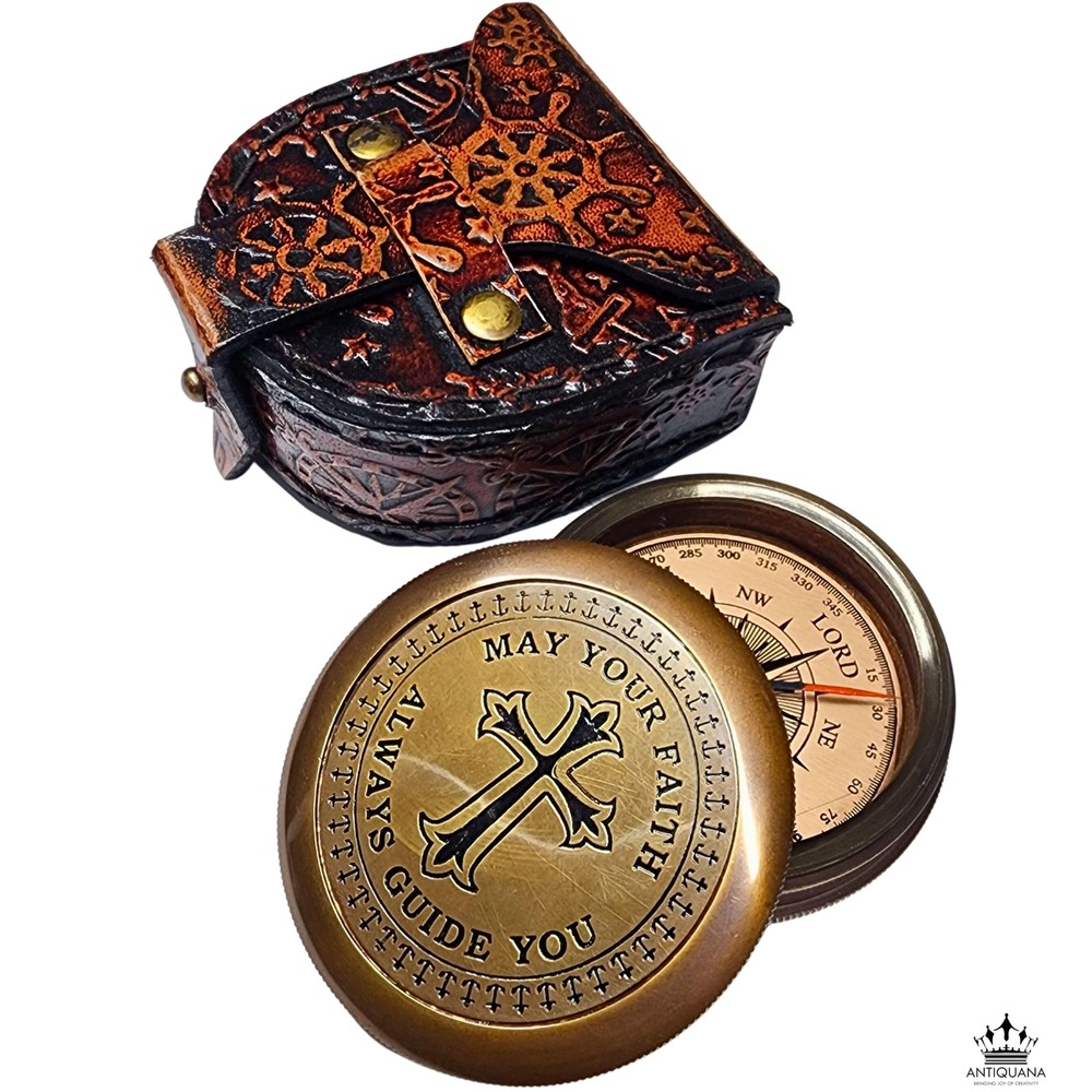 Trust in The Lord Engraved Compass with Authentic Leather Case Brass Compass ...