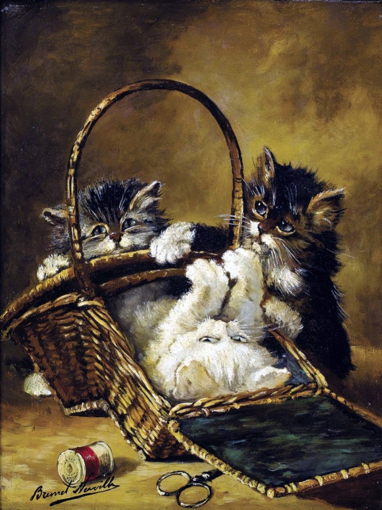 Kitten and a basket Tile Mural Kitchen Bathroom Wall Backsplash Ceramic 6x8