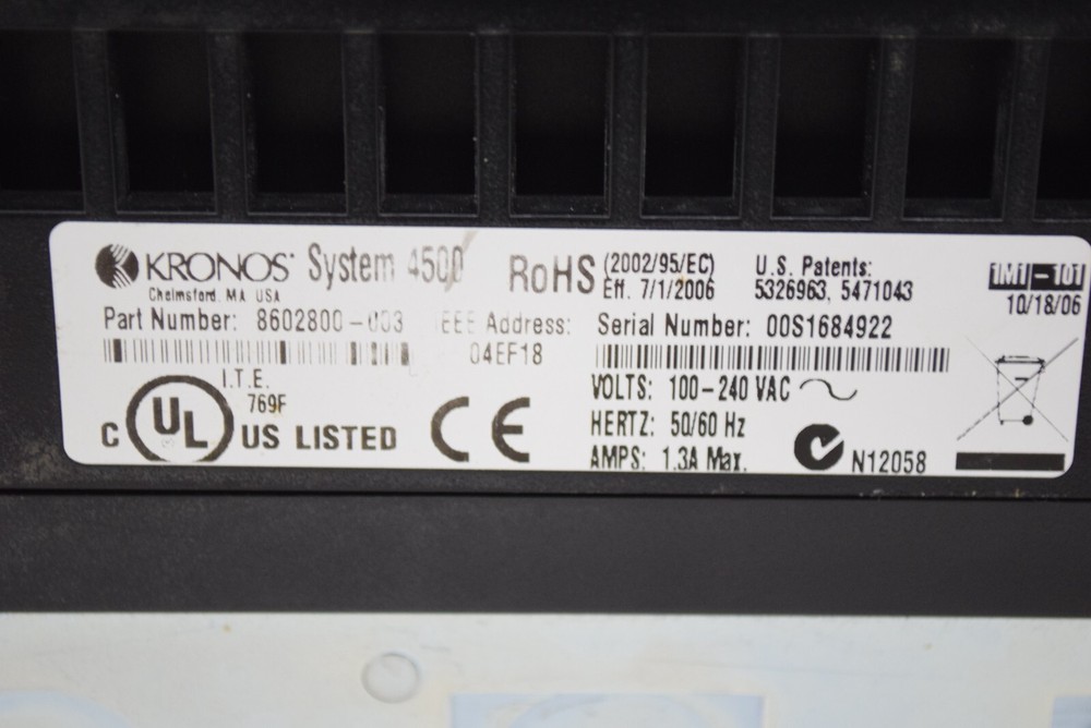 Kronos System 4500 Digital Prox Time Clock 8602800-003