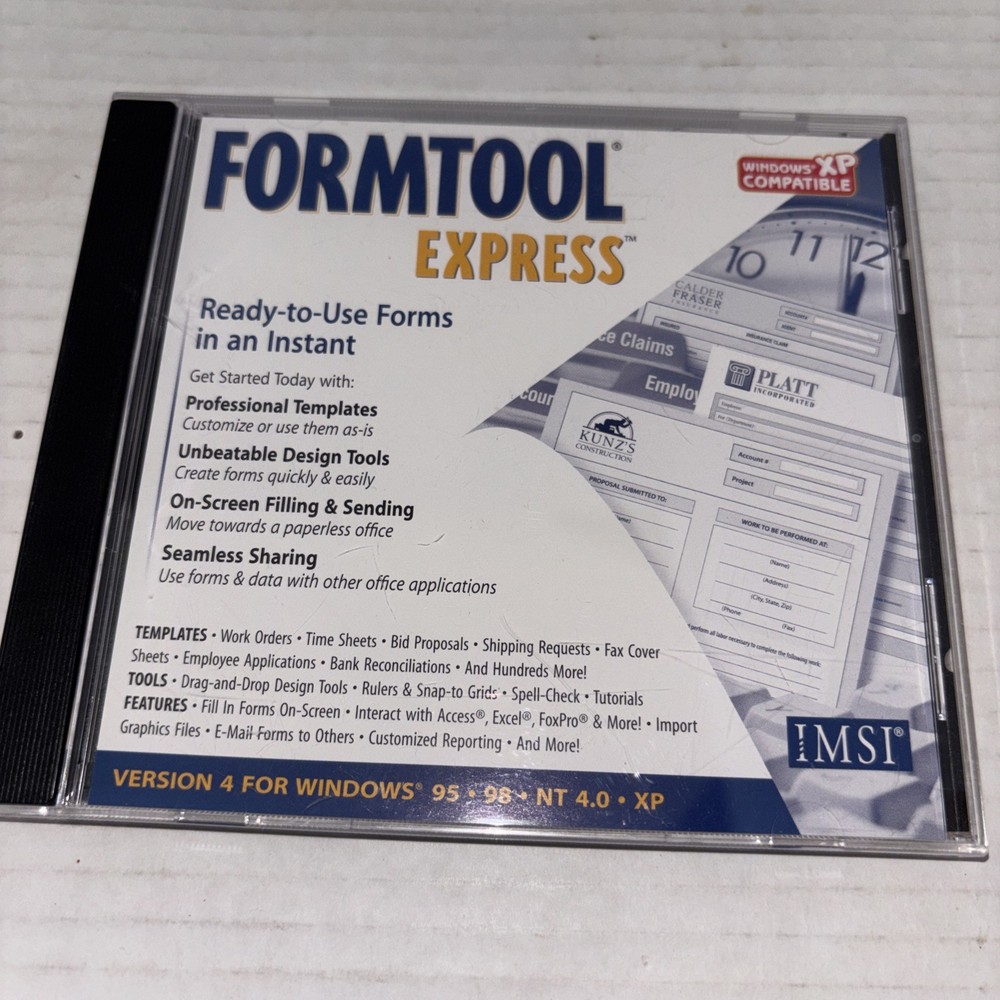Form Tool Express Version 4 Software CD Rom Windows 95-98-XP Template/Form Build
