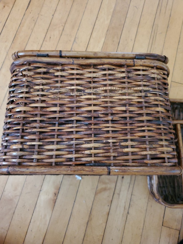 Vintage Large Basket with Insert Tray Multiple Compartments Handles Bamboo Weave