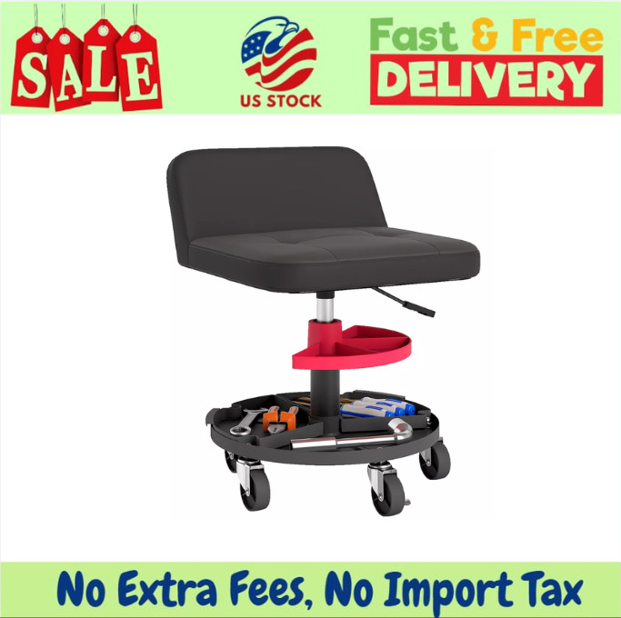 HOMCOM Pneumatic Creeper Stool 300LB Rolling Garage Seat Tool Storage