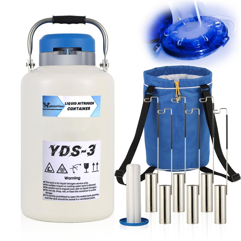 3L Liquid Nitrogen Tank, Cryogenic Dewar Container with 6 Canisters & Carry Bag