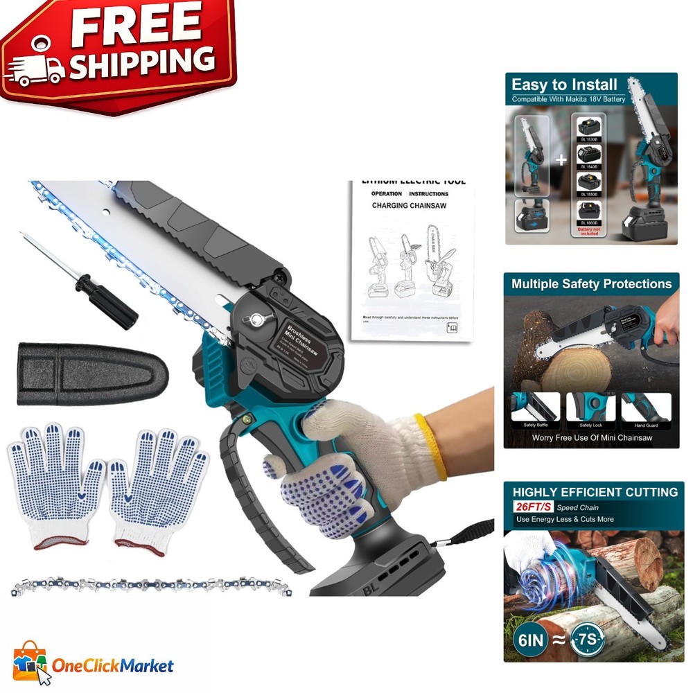 Compact 6-Inch Mini Chainsaw with 600W Brushless Motor - Lightweight & Safe