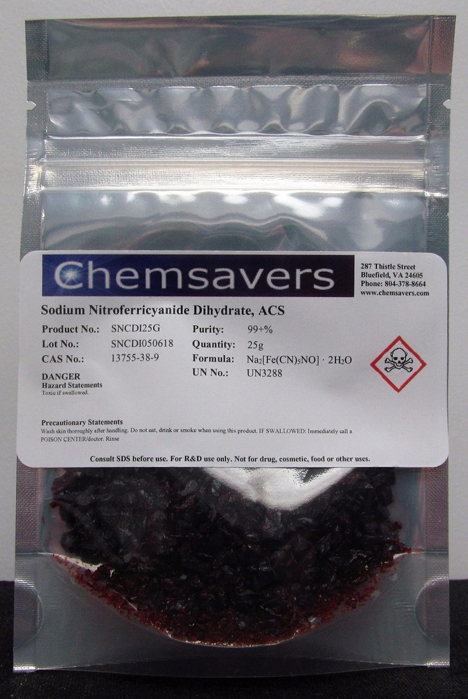 Sodium Nitroferricyanide Dihydrate, ACS, 99+%, 25g