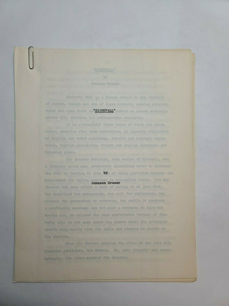 NIGHTFALL / Jameson Brewer 1960's Unproduced TV Script SYNOPSIS
