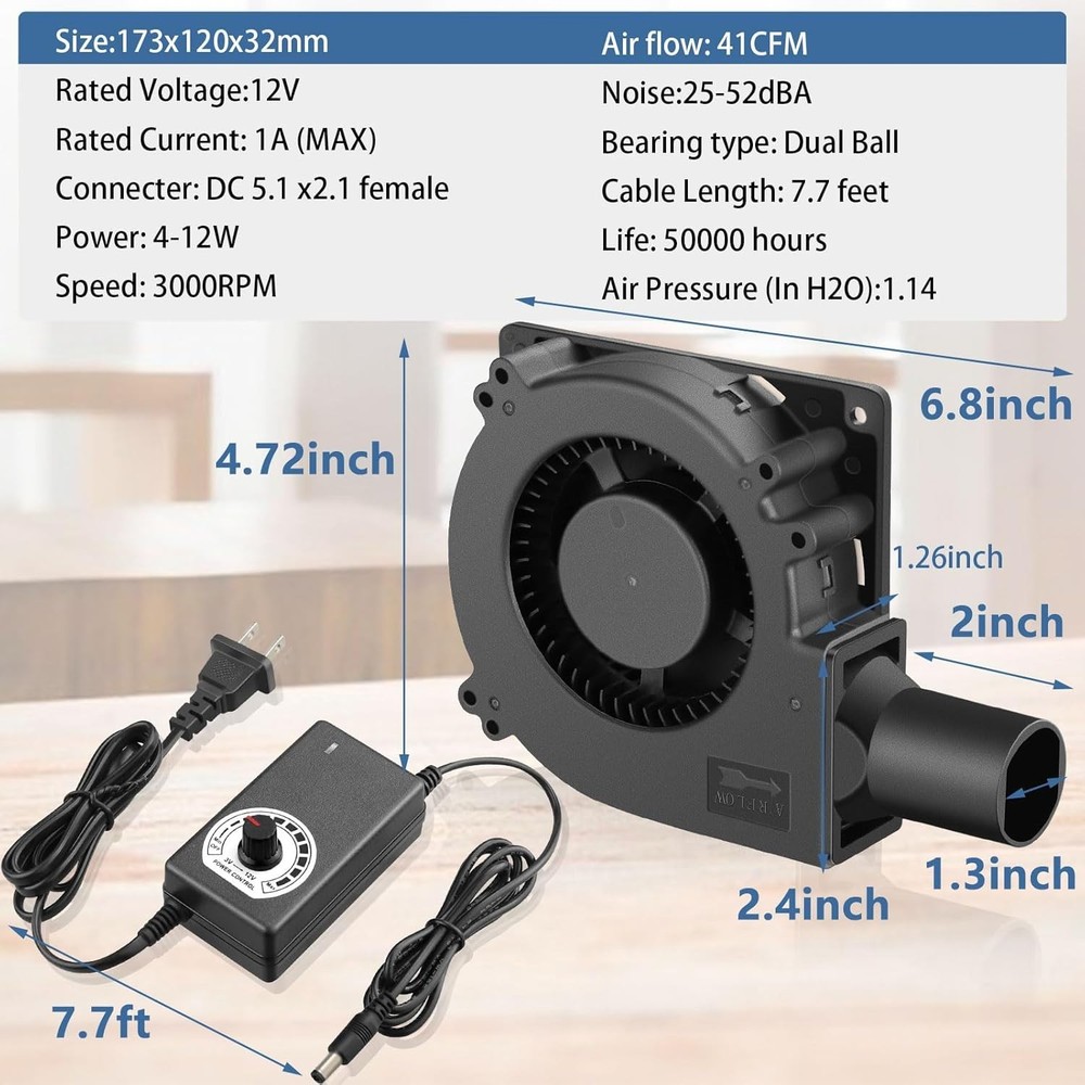120mm x 32mm High Velocity Squirrel Cage Blower Fan - Versatile Cooling Solution