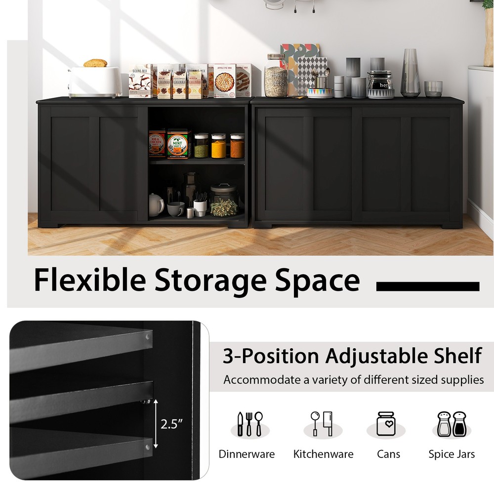 2PCS Stackable Buffet Sideboard w/ Sliding Doors & Adjustable Shelf Black