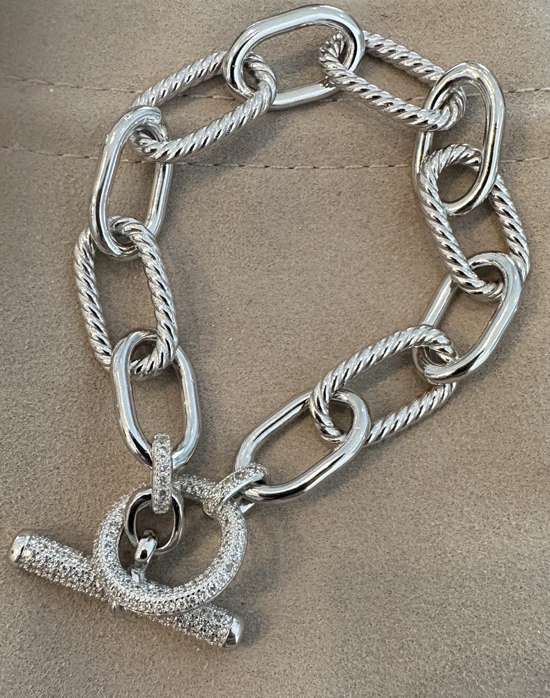 Cable Silver Toggle Bracelet With Pave Diamonds