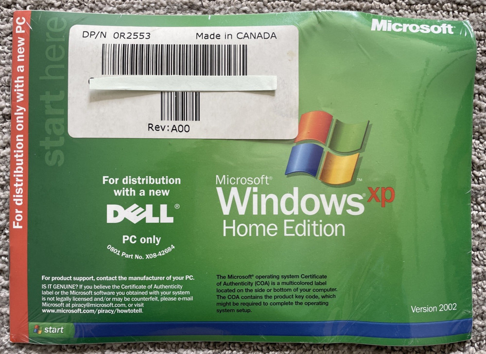 Microsoft Windows XP Home Edition for Distribution with Dell Version 2002 Sealed