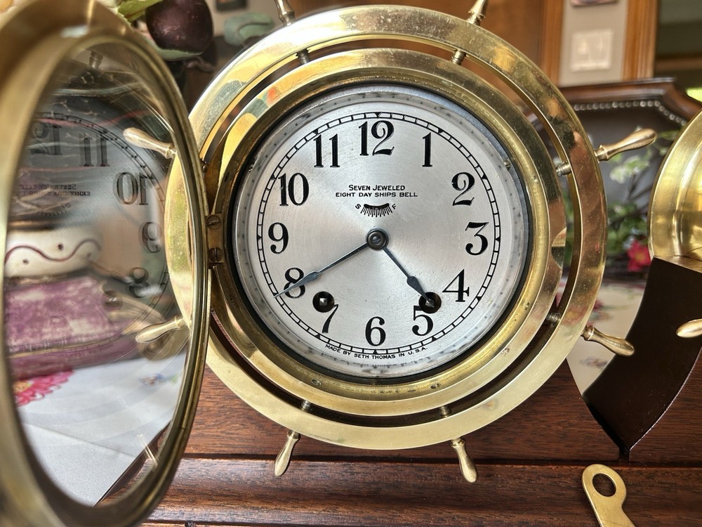 Seth Thomas Vintage Ship's Bell Clock - Barometer Set "SHIPMATES"