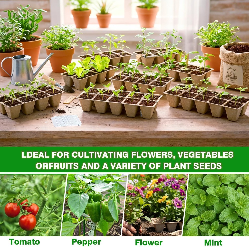 Seed Starter Tray Peat Pots for Germination with Labels 240 Cells