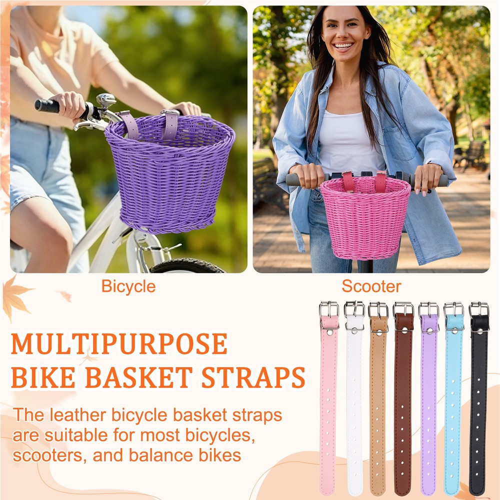 4 Pcs Adjustable Leather Bicycle Basket Strap, Light Brown/Brown