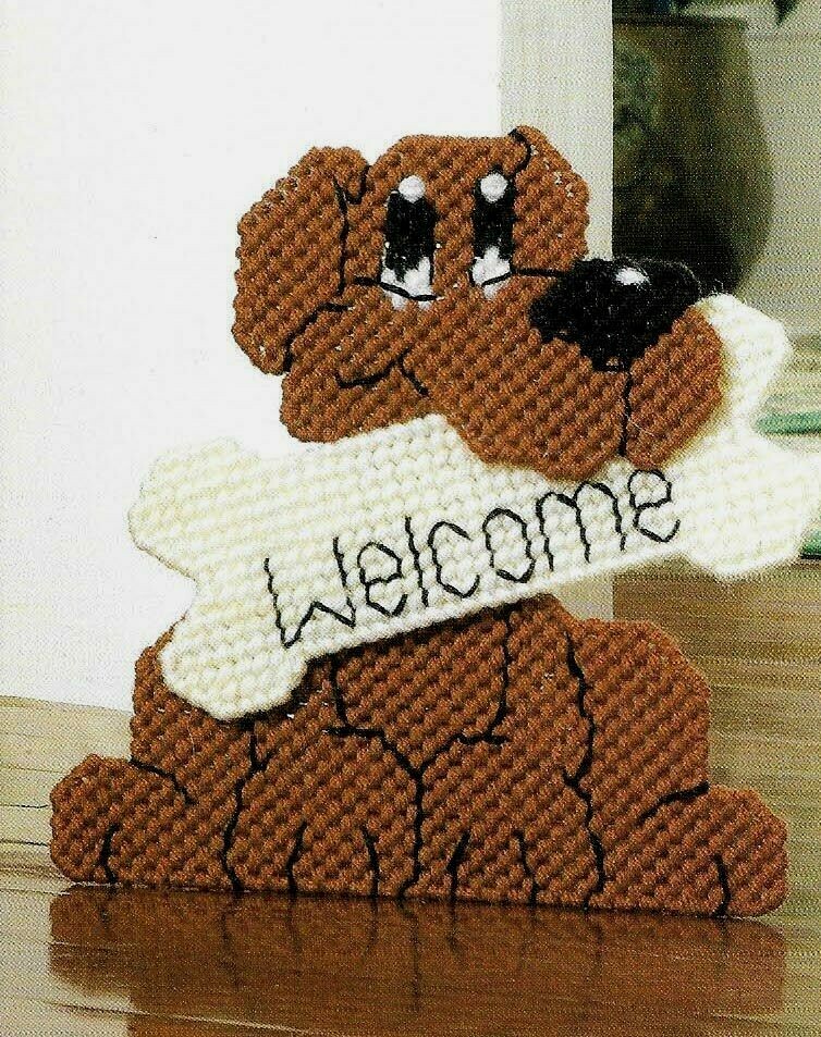 DOGGIE WELCOME DOORSTOP HOME DECOR PLASTIC CANVAS PATTERN INSTRUCTIONS