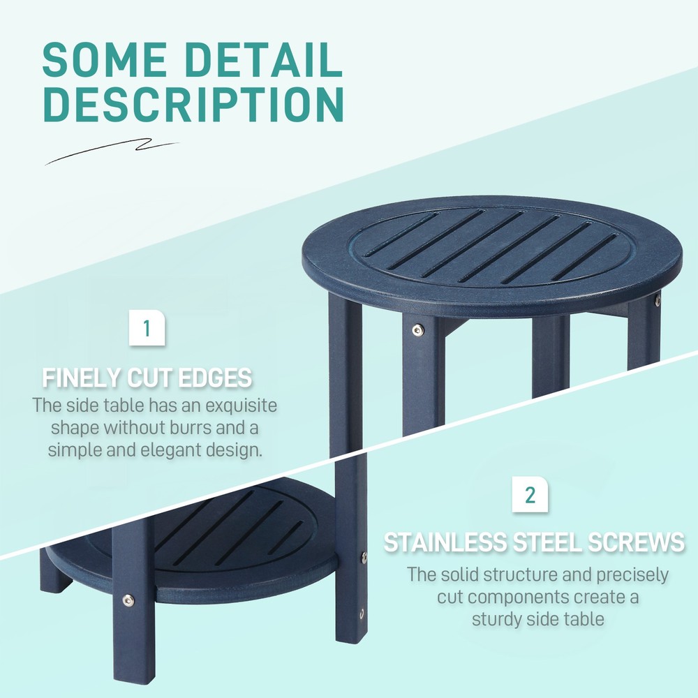 Weather Resistant End Table Small Outdoor Table, Navy Blue, Round