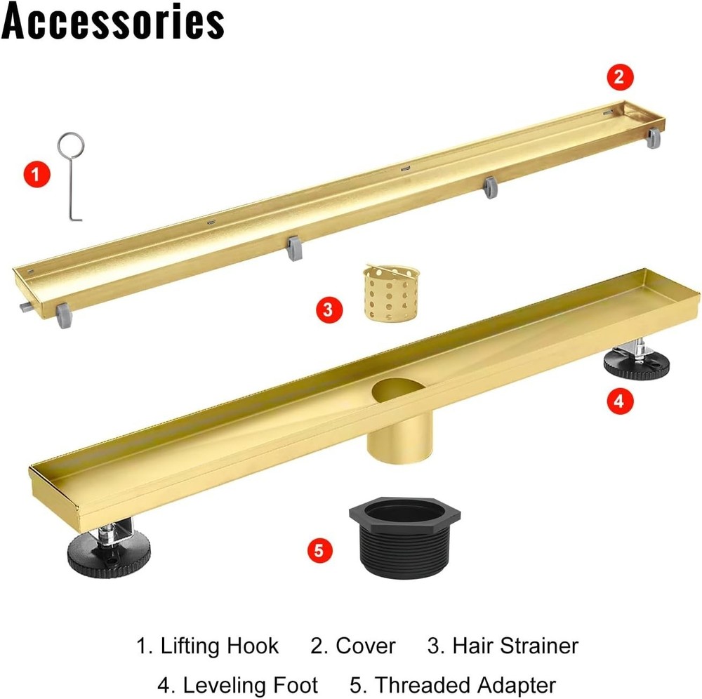 24" Linear Shower Drain Gold Shower Drain (2921)