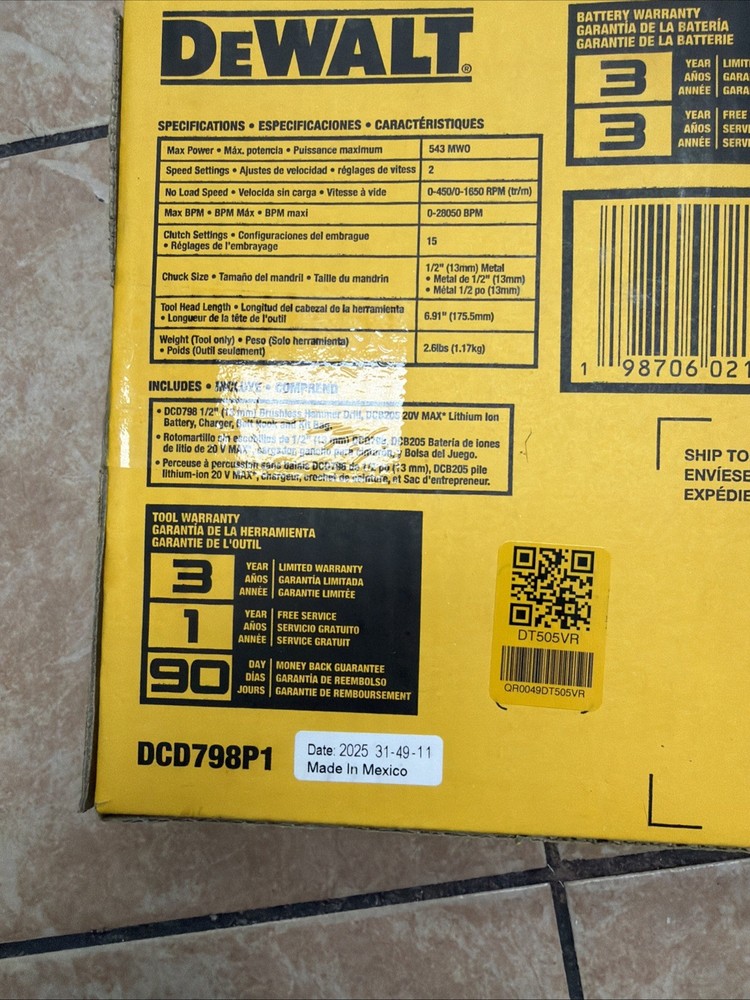 DEWALT DCD798P1 Brushless Hammer Drill Kit