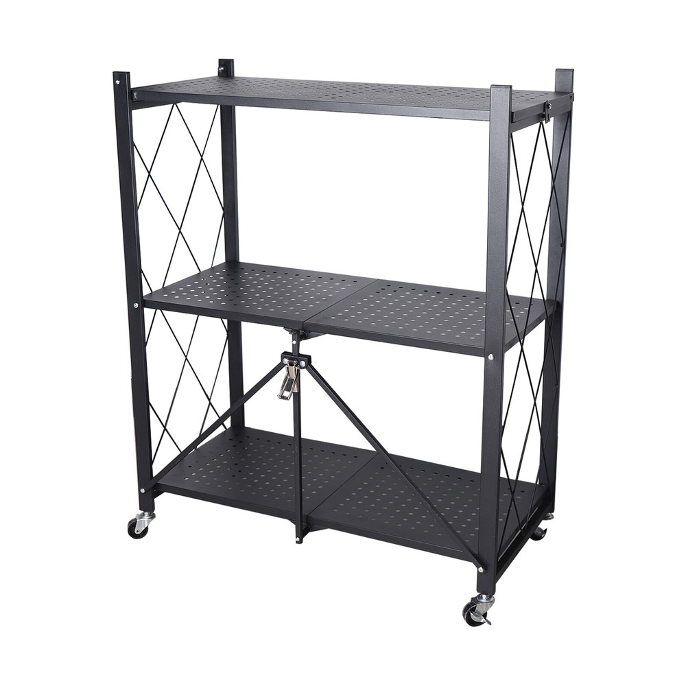 Foldable 3-Tiers Metal Storage Rack Shelves Kitchen Storage Organizer Home Stand