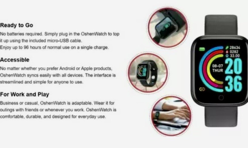 NEW OSHEN WATCH ACTIVITY TRACKER Black Band NIB