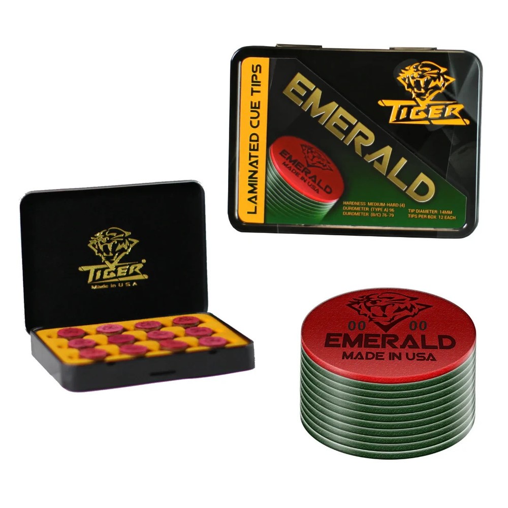 Tiger Emerald Laminated Pool Cue Tip 14mm Qty 1 Tip
