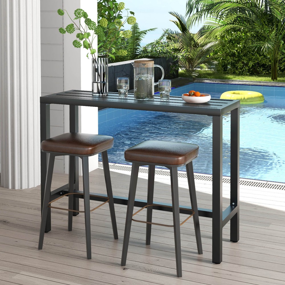 Outdoor Metal Bar Table 48" Patio Rectangular Counter Height Dining Table Black