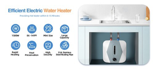 Mini 8L Electric Hot Water Heater Tankless Bathroom Heater 110V 1500W 75 ℃ Max