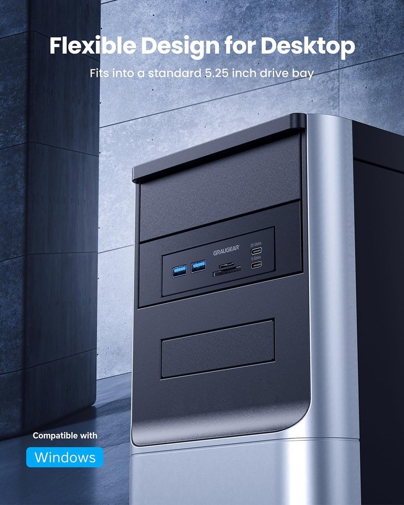 GRAUGEAR 5.25” Front Panel USB Hub, Internal SD/microSD Card Reader for De