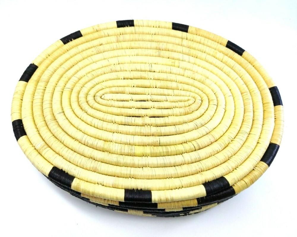 Coil Woven Storage Basket Geometric Pattern Oval
