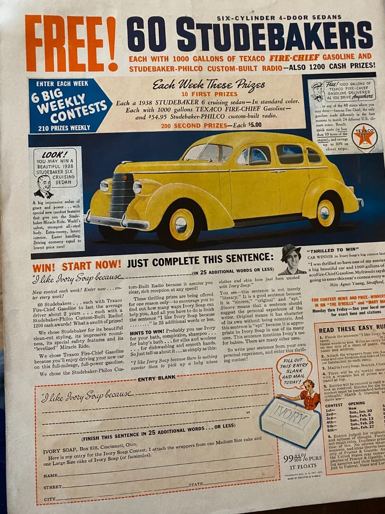 Studebaker Cars, Full Page Vintage Large Format Print Ad