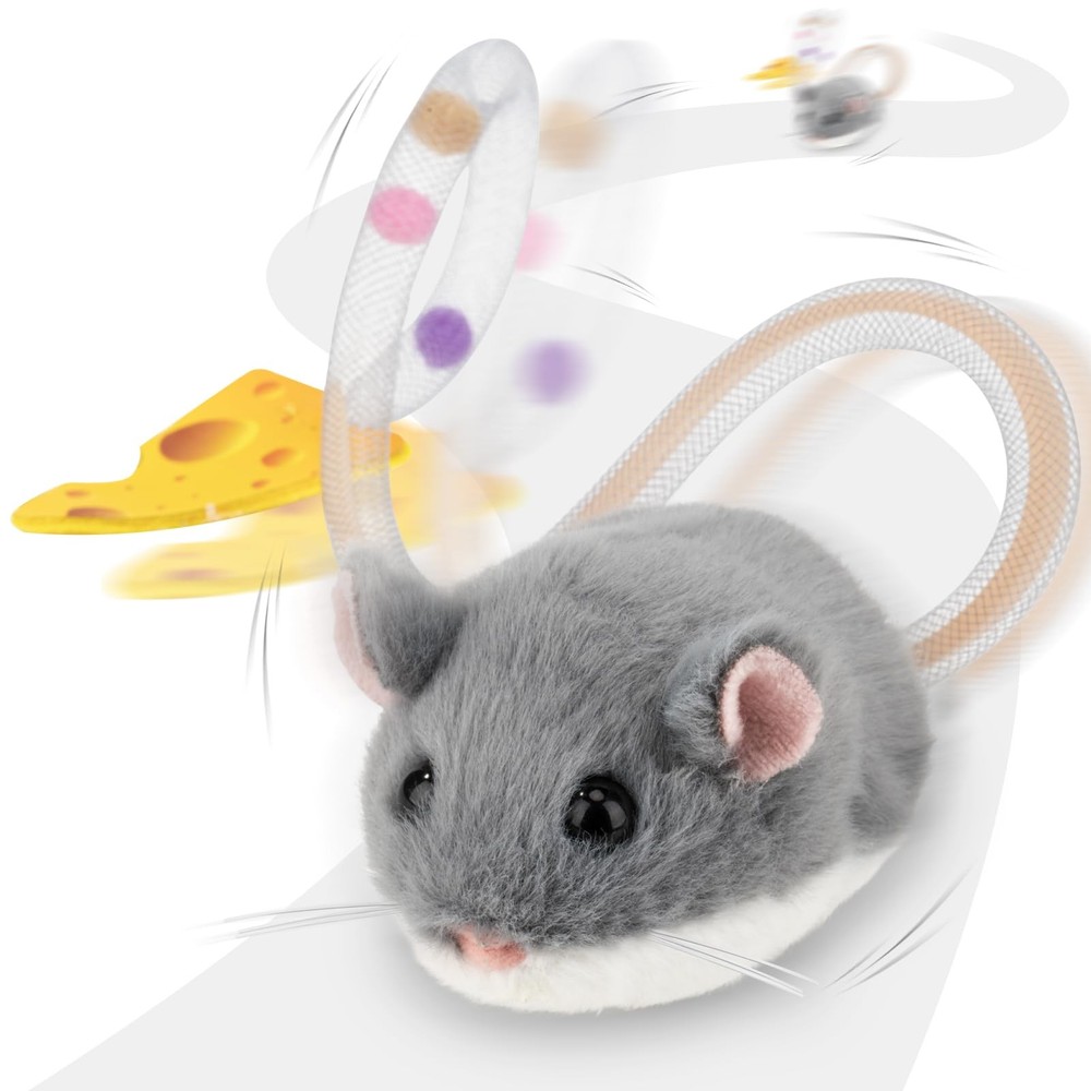 Interactive MigiMouse Cat Toy 360° Rolling & Spin with Wiggling Tail for Indo...