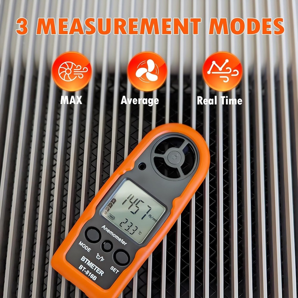 BT-816B Handheld Wind Speed Meter - Accurate Mini Anemometer with LCD Display
