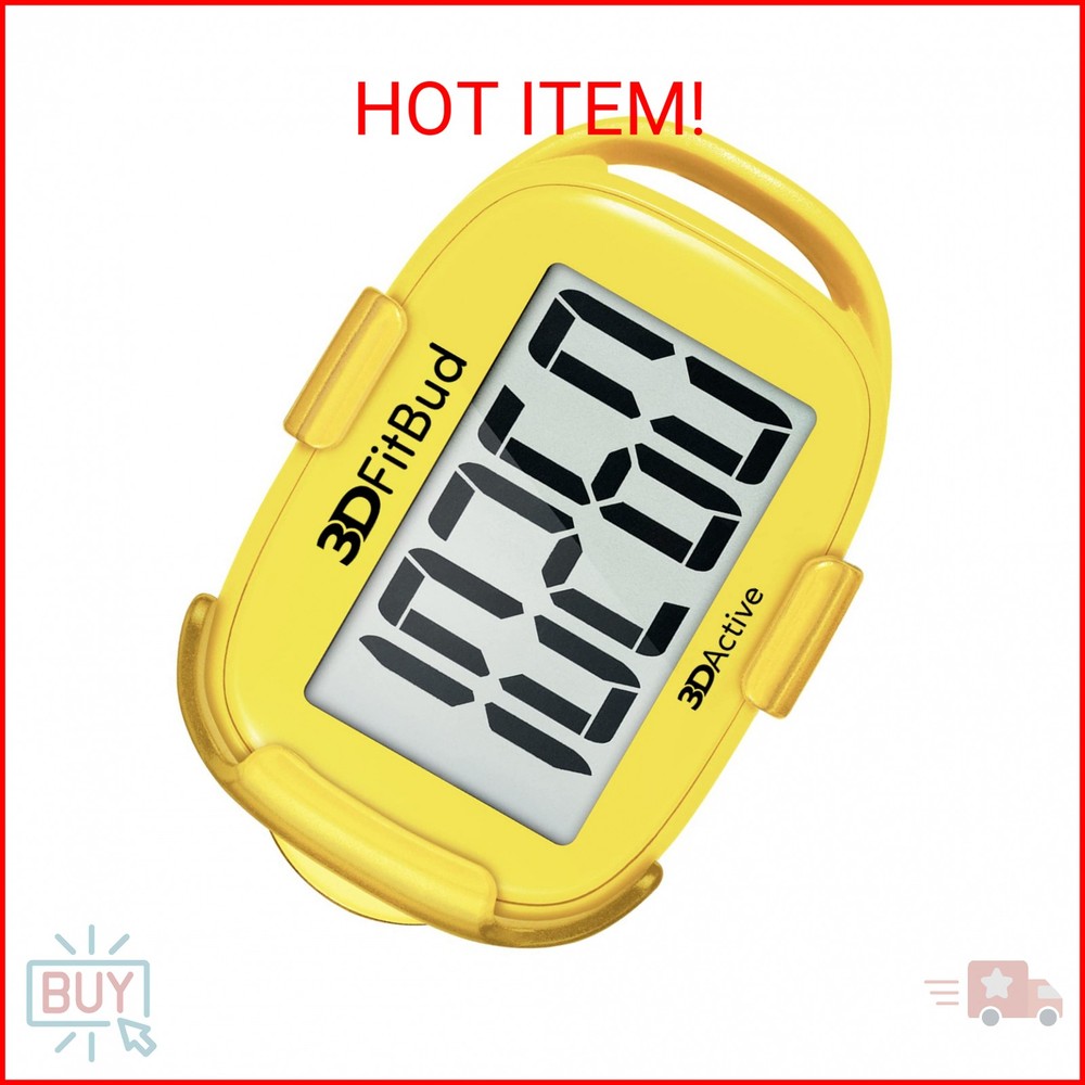 3DActive 3DFitBud Simple Step Counter Walking 3D Pedometer with Clip, Lanyard Ac