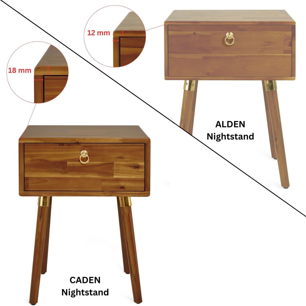 Caden Solid Wood Nightstand/Side Table/End Table Fully Assembled W/ 1-Drawer Mid