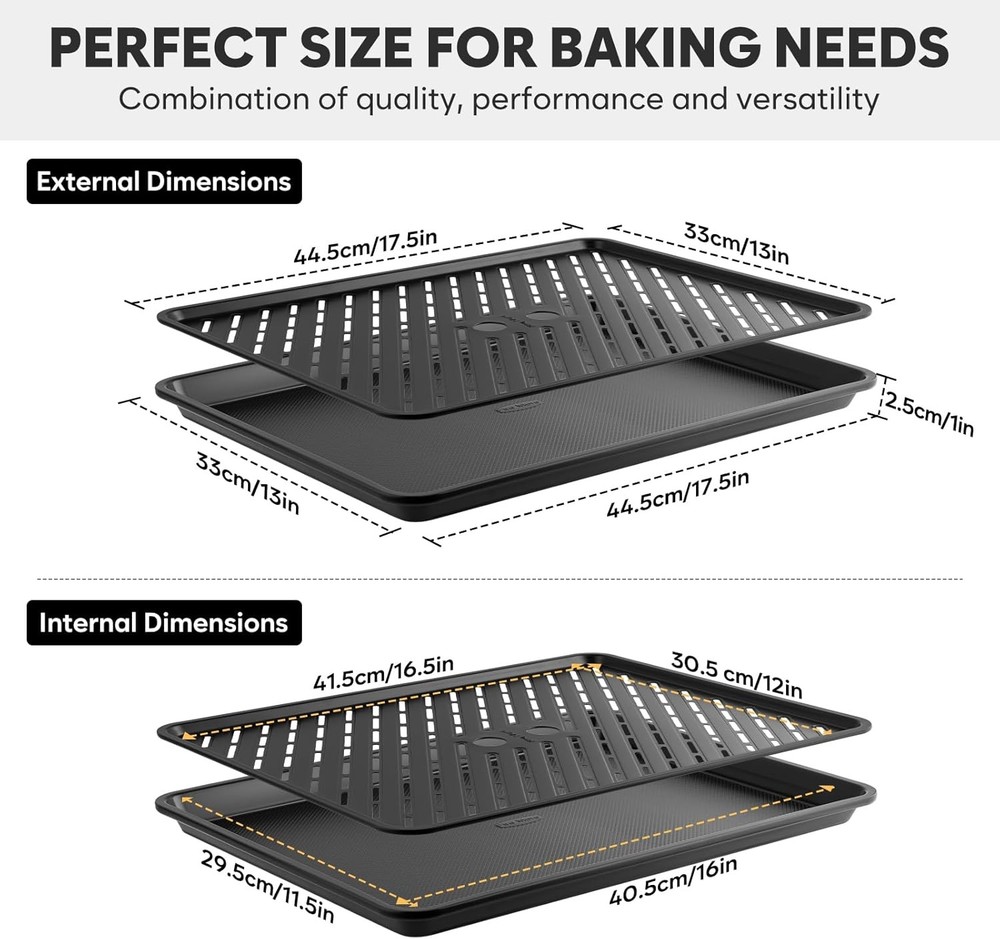 2 Pack Half Sheet Pan with Cooling Sheet+Wire Rack, + Rack
