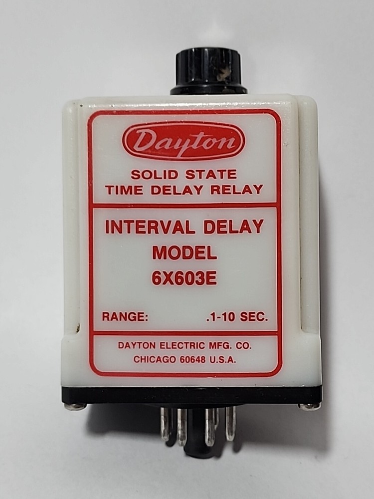 Dayton 6X603E Solid State Time Delay Relay, Range: 0.1-10sec, Input: 120VAC