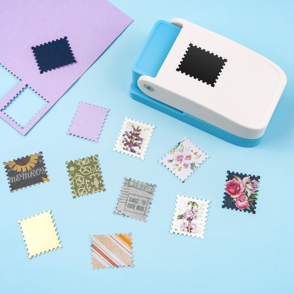 1X0.8inch Rectangular Postage Stamp Punch, Scalloped Rectangle Lever Action C...