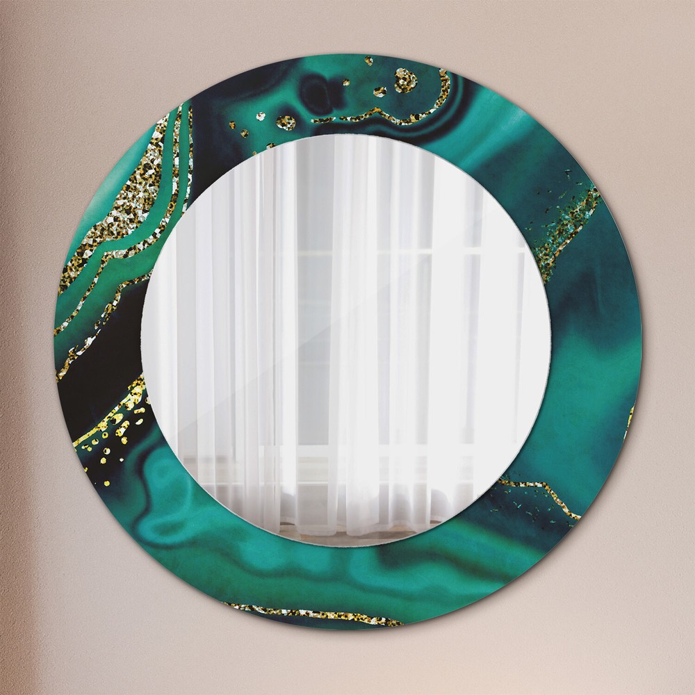 Printed Frame Wall Mirror with Glass Frame Ready to Hang emerald green marble