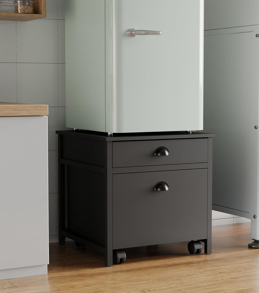 Mini Fridge Stand with Storage, Heavy Duty Fridge Table with Rolling Cabinet